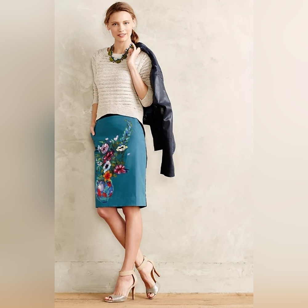 Anthropologie HD in‎ Paris emerald garden skirt Women's Size 4